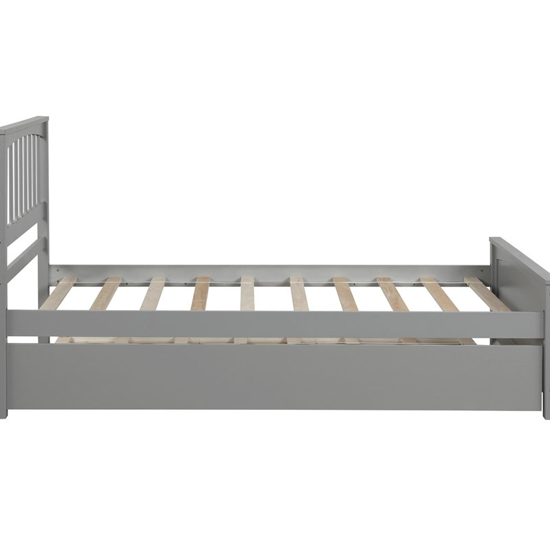 Twin Size Platform Bed With Trundle, Gray
