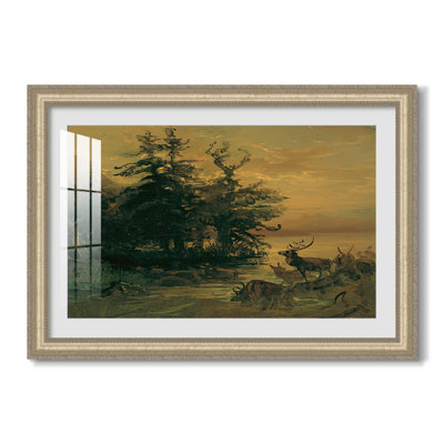 Cerf qui se vautre sur le rivage d'un lac de montagne, v. 1850 - Frederic Gauermann - Toile encadrée sur mesure
