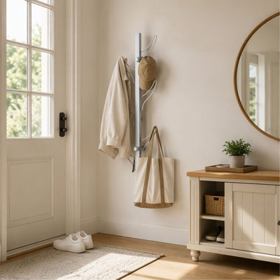 Vertical Eight Hook Wall Mounted Coat Rack in Silver for Entryway and Hallway