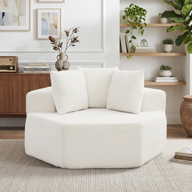 Fauteuil surdimensionné en chenille de 54 po avec coussins décoratifs, Beige