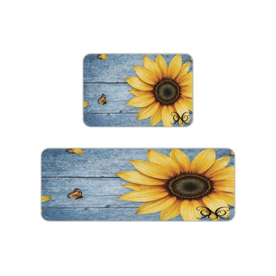Tapis de cuisine bleu tournesol, paquet de 2 tapis rustiques pour la cuisine et le vestibule