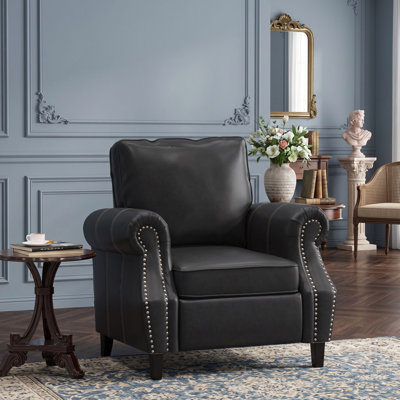 Contemporary Faux Leather Club Chair with Rolled Arms and Nailhead Trim, Modern Accent Armchair for Living Room