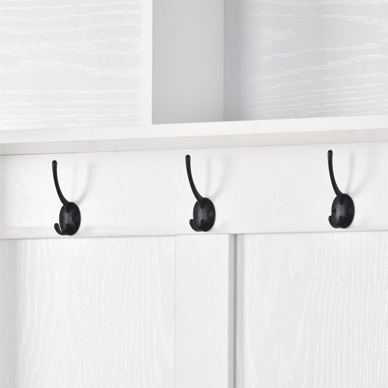 Portemanteau multifonctionnel de style moderne avec crochets noirs en métal, banc d'entrée 60 po de large avec beaucoup d'espace de rangement et 24 casiers à chaussures