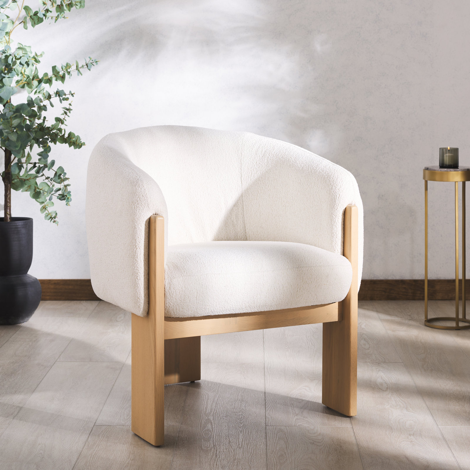 Eileen Boucle Tripod Dining Armchair, Ivory