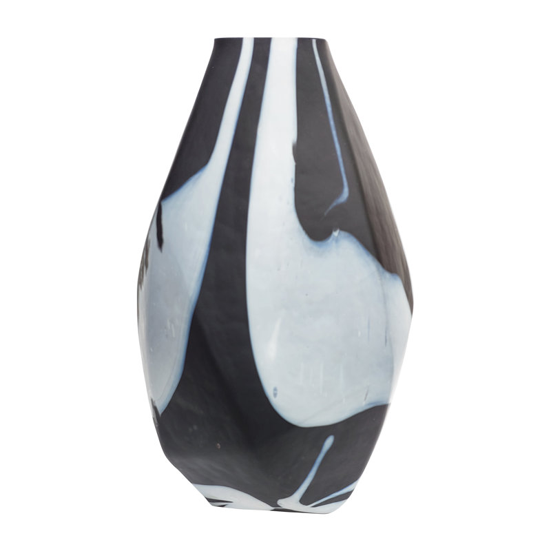 Modern Neutral Glass Black Abstract Abstract Contemporary Vase, 19" H x 12" W x 12" D