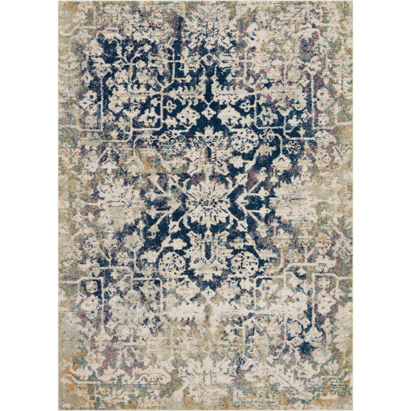 Tapis oriental beige / bleu Dreya, Rectangle 5 pi 3 po x 7 pi 3 po