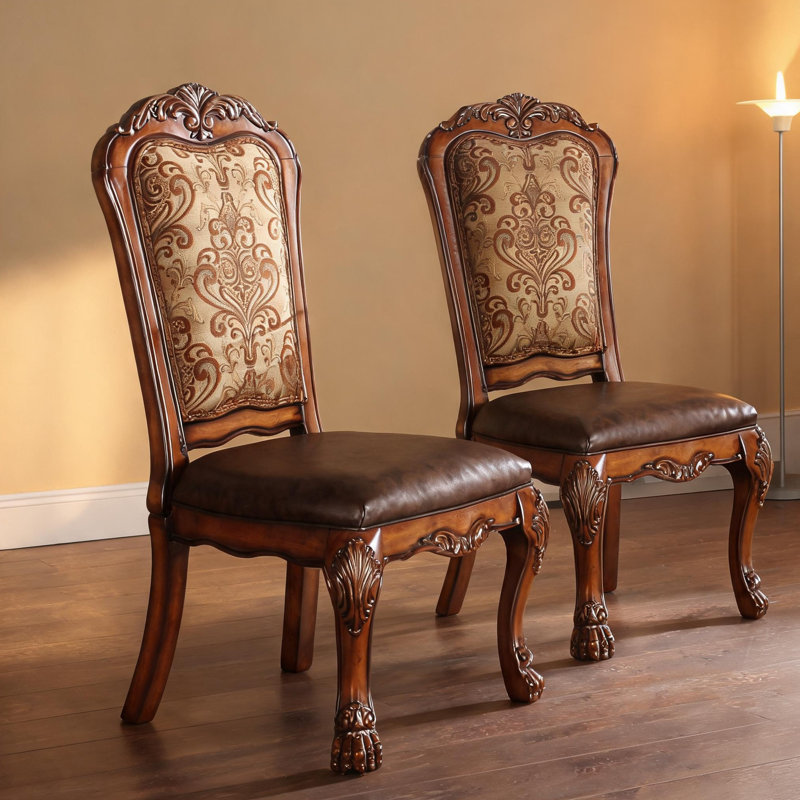 Ensemble de 2 chaises d'appoint en similicuir avec pieds à griffes - sièges de salle à manger ergonomiques au fini cerisier