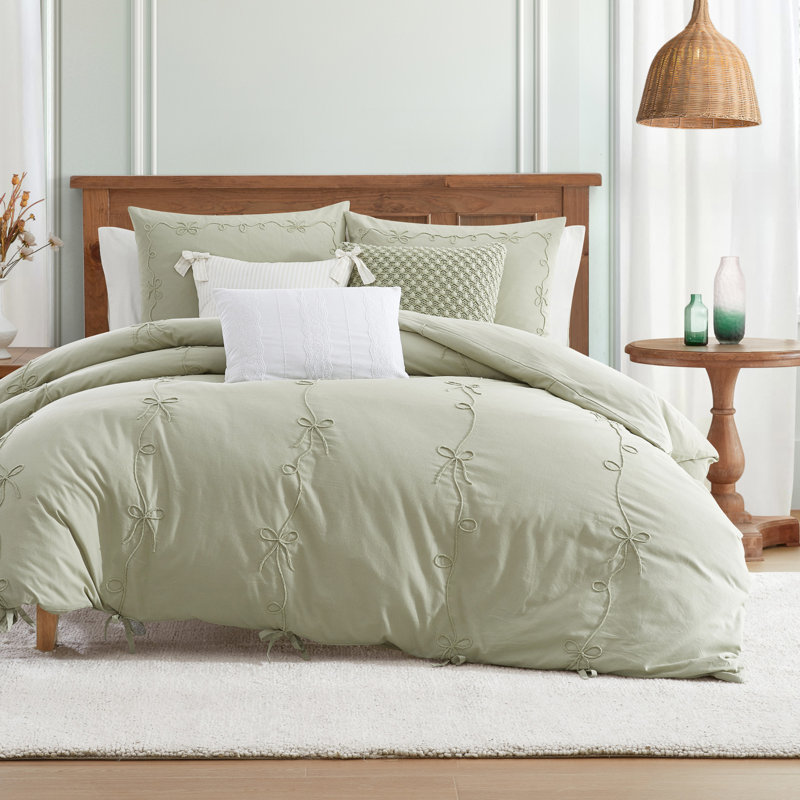 Peri Home 100% Cotton 3-Piece Chenille Comforter Set - King, Sage Green, Laurel Medallion Design