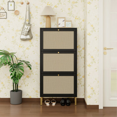 Étagère à chaussures en rotin 3 portes, armoire de rangement pour chaussures moderne autoportante, pour vestibule