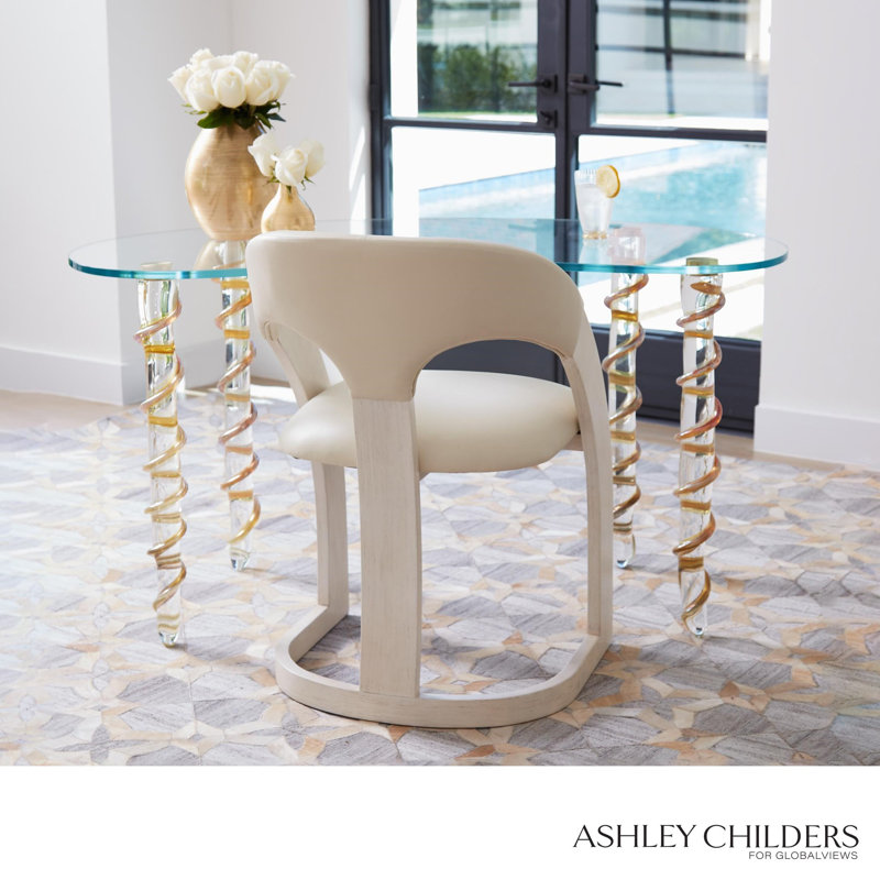 Delia Dining Chair-Ebony Cerused Leather, White, White