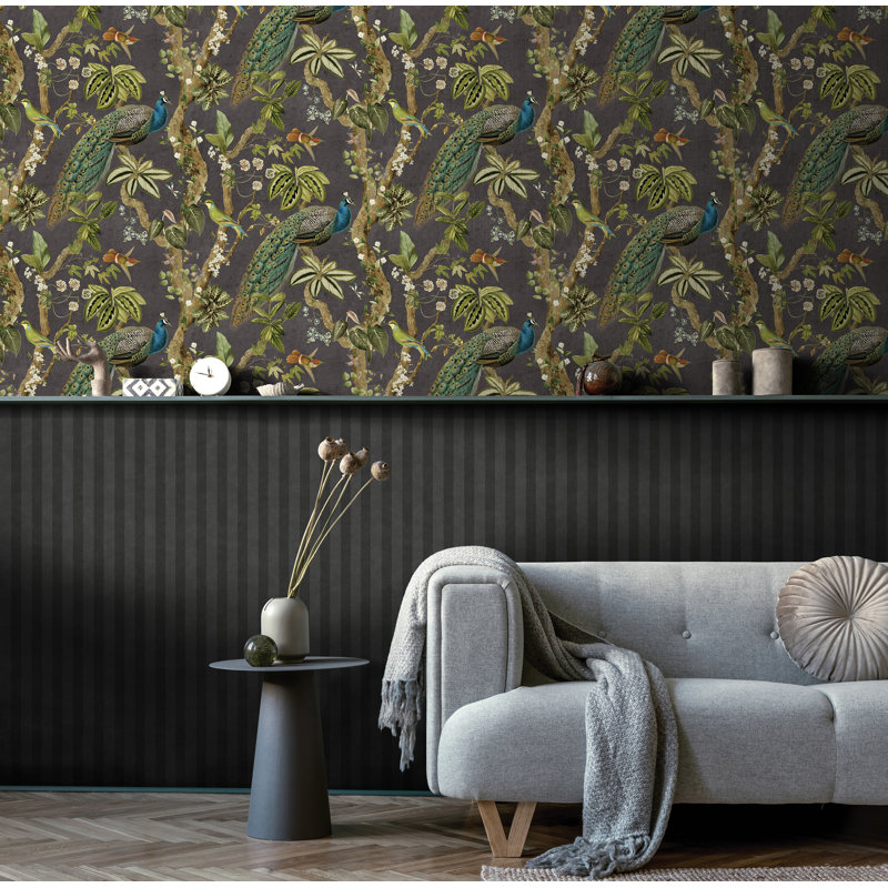 Papier peint non tissé Cassia Peacock, Noir