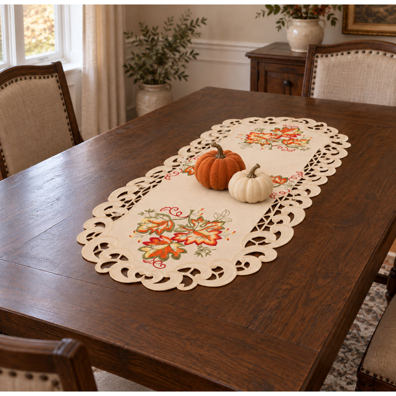 Weinberg Embroidered Cutwork Fall Table Runner