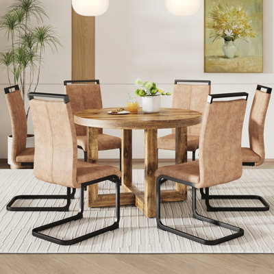 Dining Table With Wooden Framework, 6 High Cushion Side Chair In Technology Cloth, Tube Metal Legs Black, Simple Assembly Urge And , Tabletop Legs, Chairs Easy Provided