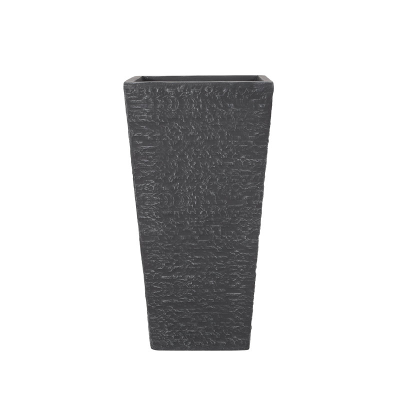 Modern Tall Planter, Outdoor Flower Pot with Sleek Angled Design for Garden and Patio, Grey, 29.75" H x 15.5" W x 15.5" D