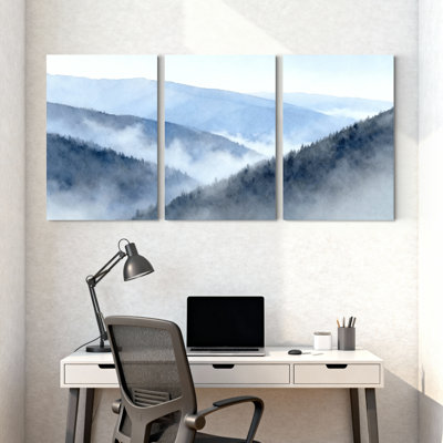 Winter forest Mountain Mist Forest Landscape, ensemble de 3 impressions sur toile