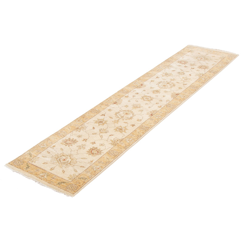 Tapis crème noué à la main de conception unique 2 pi 6 po x 11 pi 3 po Joevan