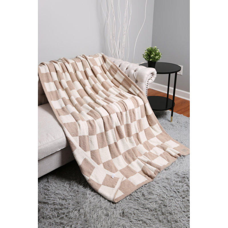 Checkered Pattern Luxury Soft Throw Blanket, Beige