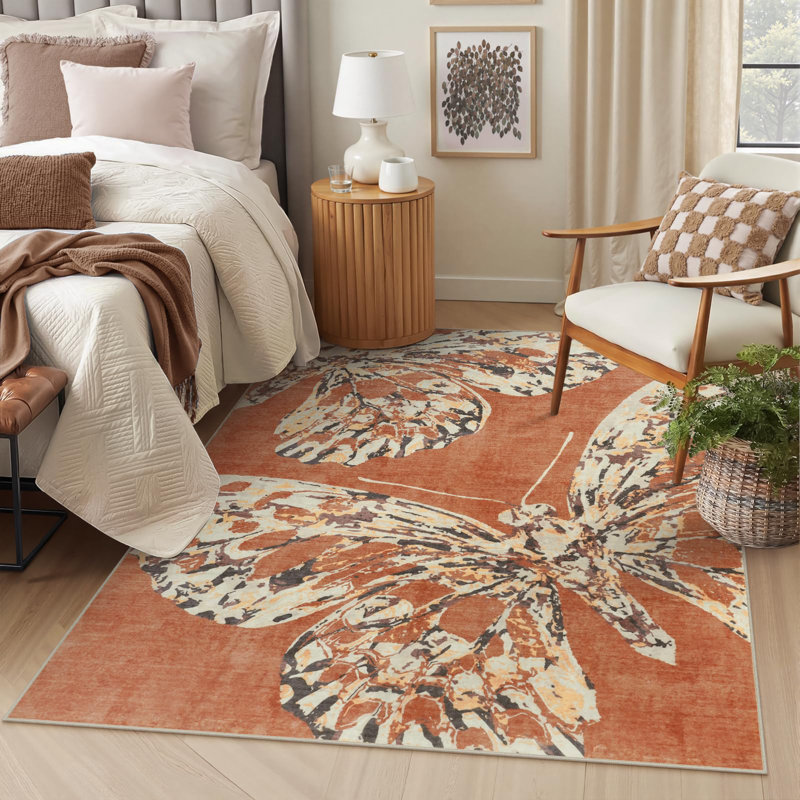  Tapis lavable papillon anti-dérapant, Rectangle 5 pi x 7 pi