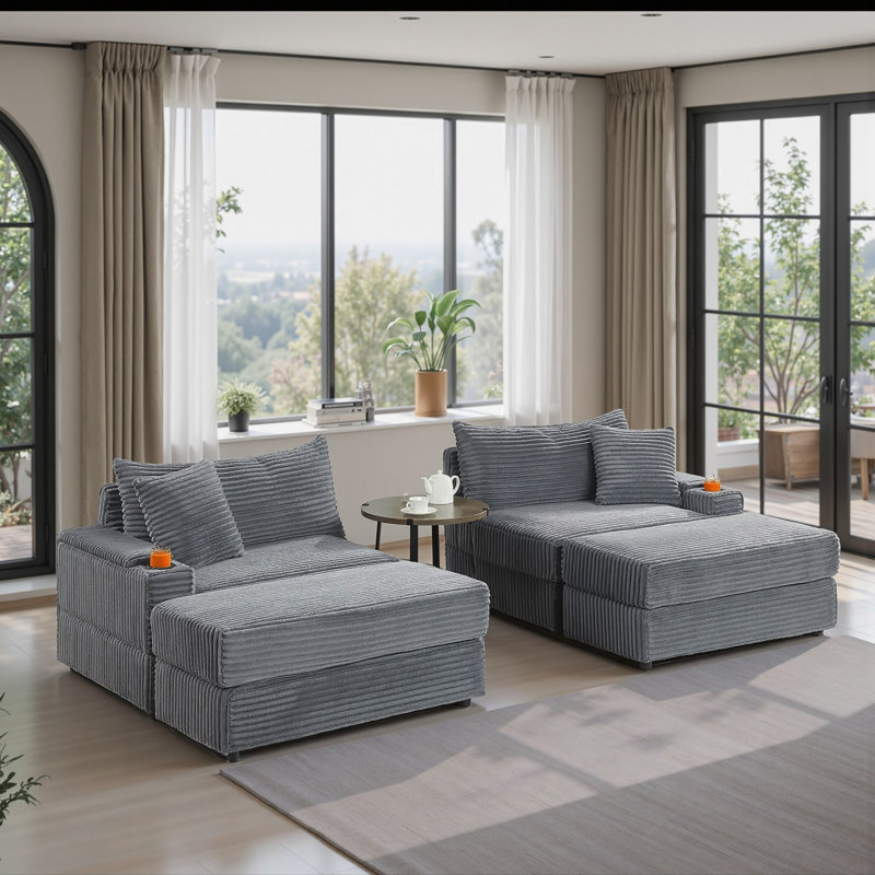 89'' Modern Corduroy Upholstered Modular Recliner, Soft Sleeper Loveseat Sofa, Gray