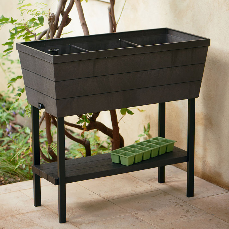 Keter Urban Bloomer Raised Garden Bed with Self-Watering and Drainage System Elevated Raised Planter for Backyard Patio Balcony