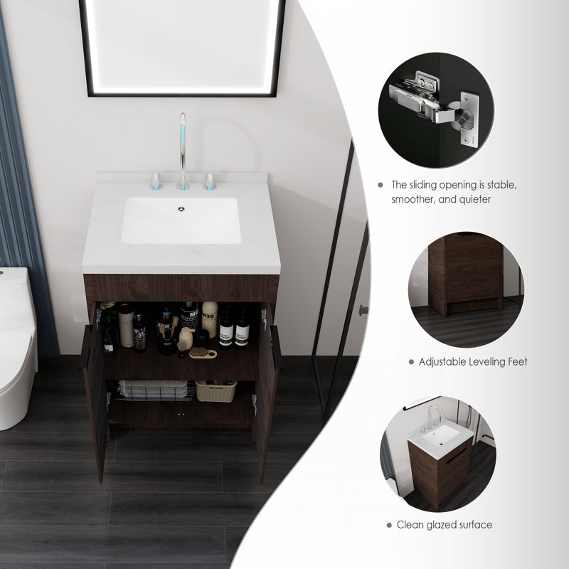 Meuble-lavabo autoportant avec lavabo, Dark Brown, 24"