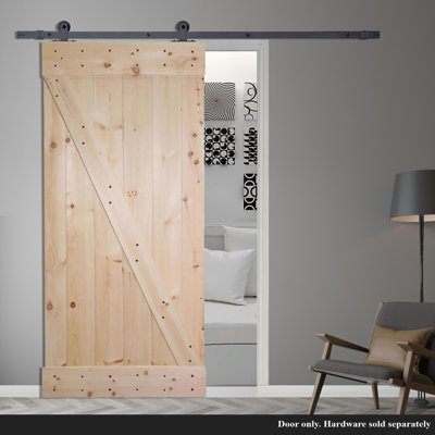 Porte de grange sans finition en bois à panneau sans équipement d’installation