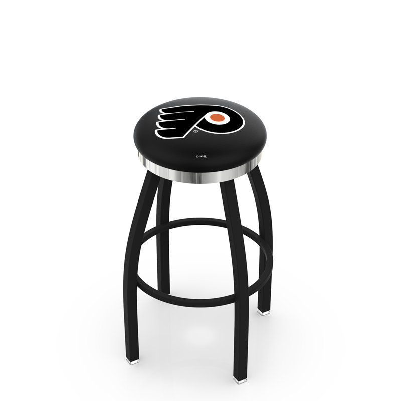 NHL 25" Swivel Bar Stool with Cushion, Black Wrinkle, Chrome, Philadelphia Flyers - Black