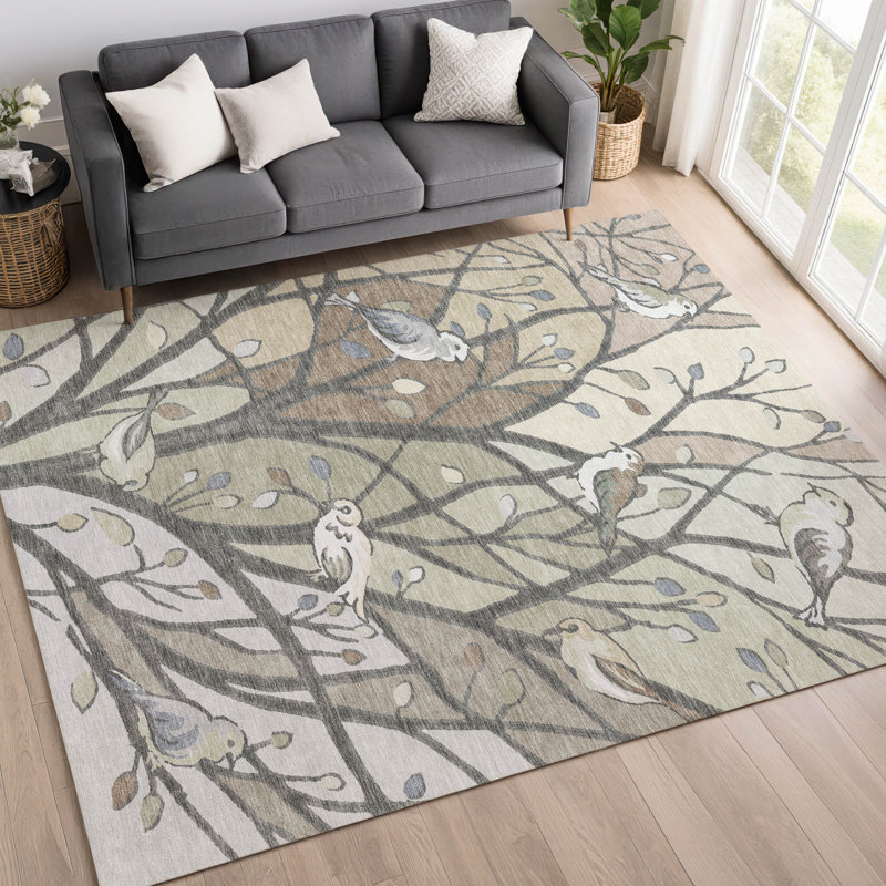 Tapis botanique intérieur / extérieur lavable à la machine Bourkelands ACN2336, Rectangulaire 8 pi x 10 pi