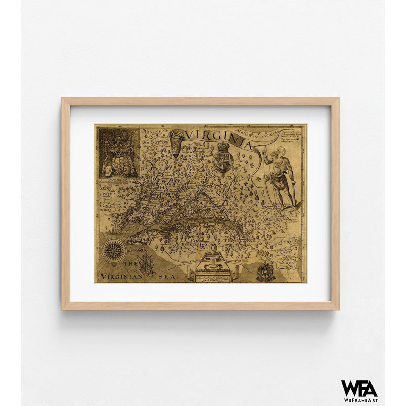 Virginie, découverte et description de John Smith en 1606, impression d'affiche antique de la Virginie, décor rustique de l'histoire des États-Unis, cadeau de maison d'histoires