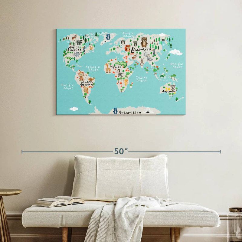 Carte du monde des animaux drôles d'Aliaz, H 26 po x l 39 po