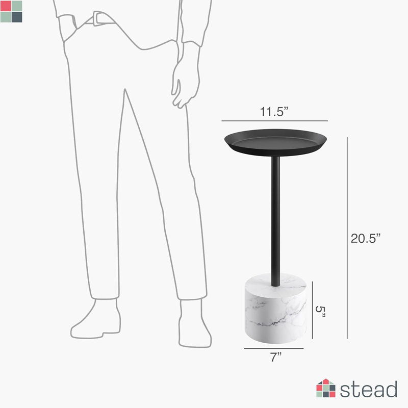 Table ronde ronde en métal avec plateau noir et base en faux marbre