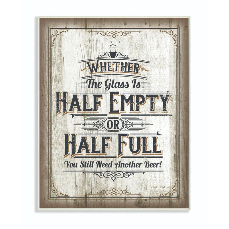 «Half Empty Beer Sign Bar Room Word Design», art textuel, Plaque murale, H 15 po x l 10 po