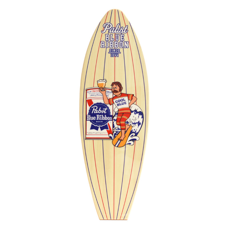 Plaque murale de planche de surf Pabst Blue Ribbon Officially Licensed, décoration murale côtière bière rétro, panneau de fibres à densité moyenne, 10 po x 30 po