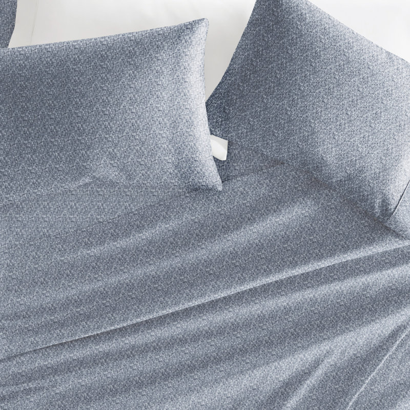 Simply Soft™ Scallops Pattern Microfiber Sheet Set, King, Light Blue Chambray