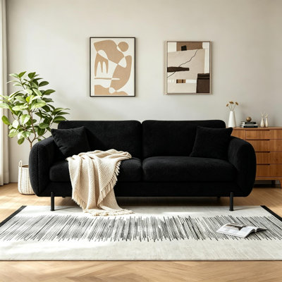 82" Modern loveseat sofa,  Lambswool Upholstered 3 seat Couches Sofa, Curved Arm Couch for Living Room Apartment Bedroom Black