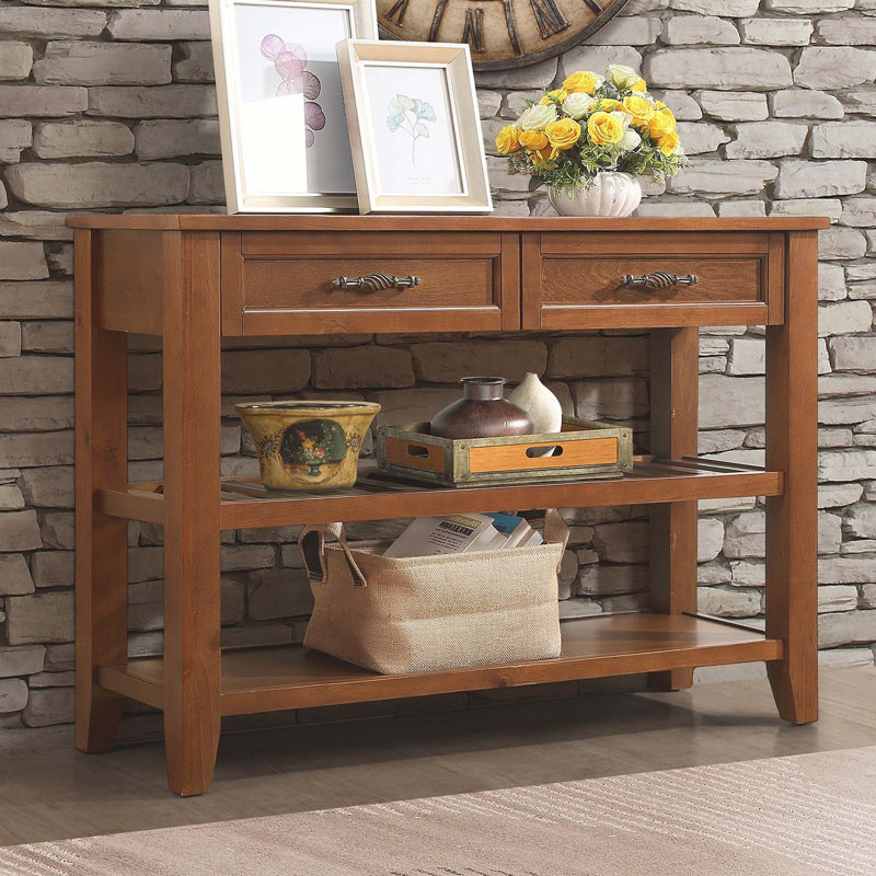 Console de rangement en bois Ajada avec 2 tiroirs de rangement et 2 tablettes à niveaux, Brun