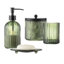 Ensemble d'accessoires de salle de bain en verre épais 4 pièces avec motif pressé décoratif - Comprend un distributeur de savon, un pot en coton avec couvercle, un gobelet et un porte-savon (vert olive)