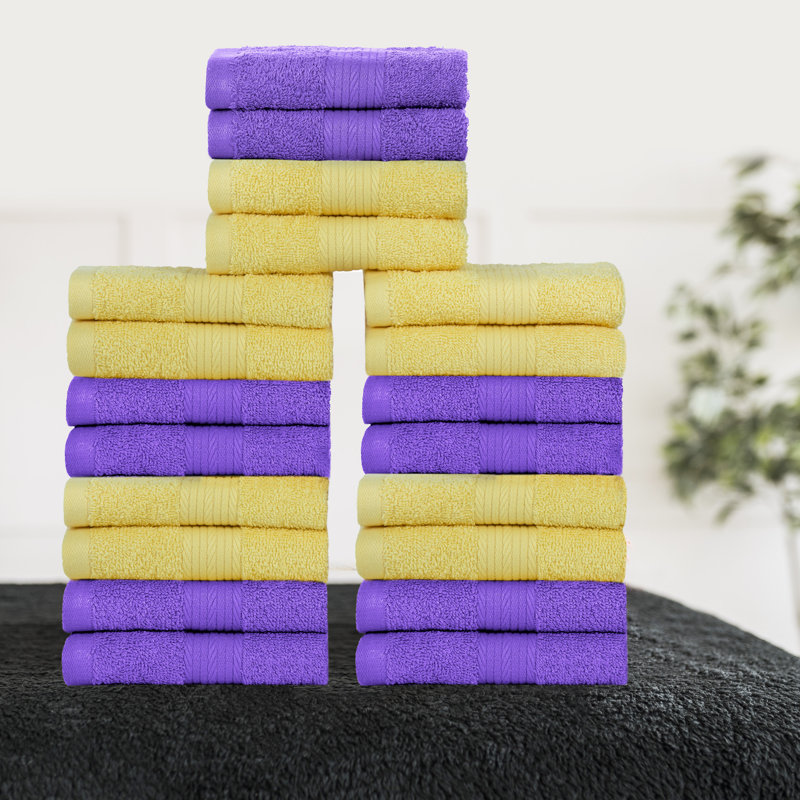 Laver les débarbouillettes 100% coton 600 g / m², absorbant doux, séchage rapide, Mauve / jaune