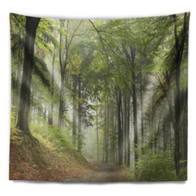 Paysage, plage verte, forêt, sentier, tapisserie