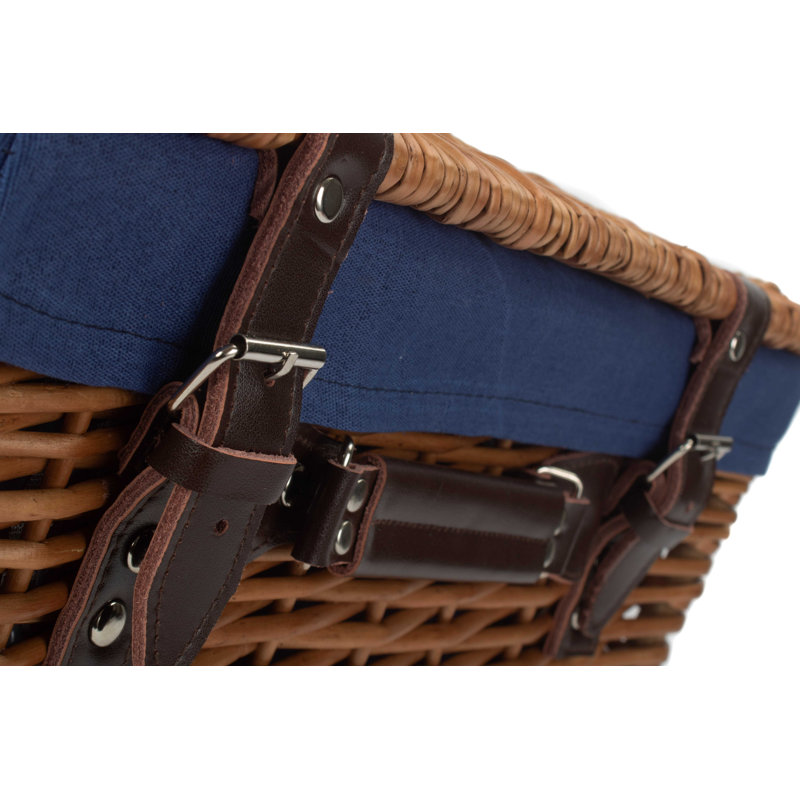 Wicker Hamper Basket with Lining, Double Steamed/Navy Blue