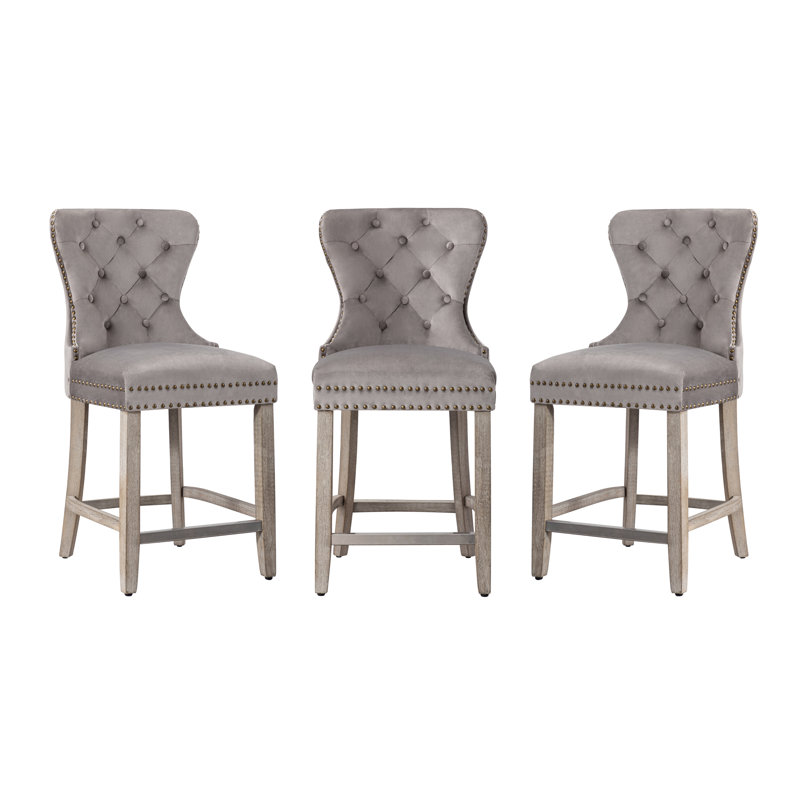 Tabouret de bar et de comptoir Kirsten, Tabouret de comptoir (siège d'une hauteur de 24 p, Gris, Gris