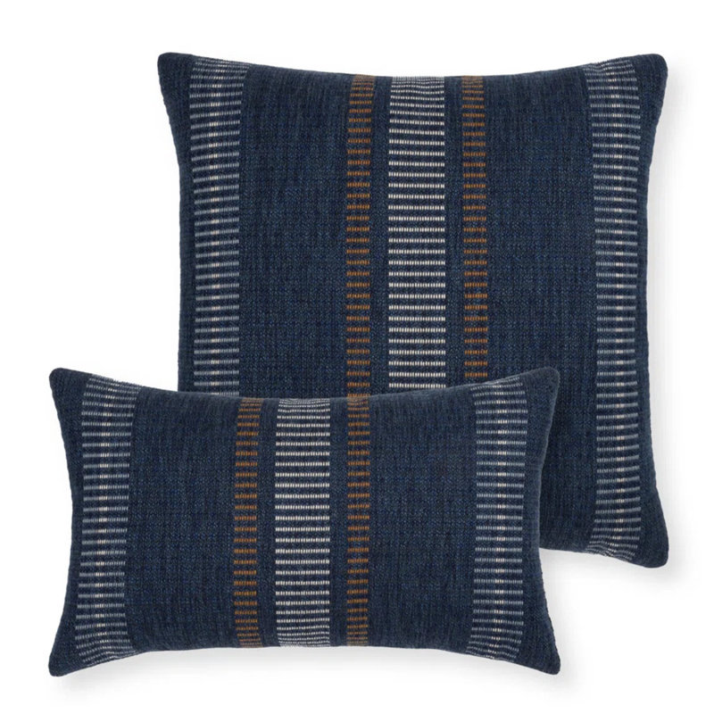 Journey Throw Square Indoor/Outdoor Pillow Cover & Insert by Elaine Smith, Indigo Striped, 20"H X 20"W, Polyester