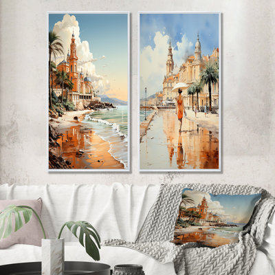 City of Nice Nostalgia - Beach & Ocean, ensemble de 2 reproductions d'art sur toile