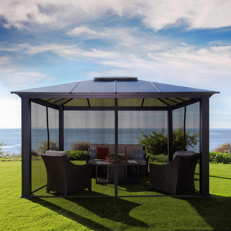 Santa Monica Aluminum Patio Gazebo with Mosquito Netting, 12 ft x 16 ft