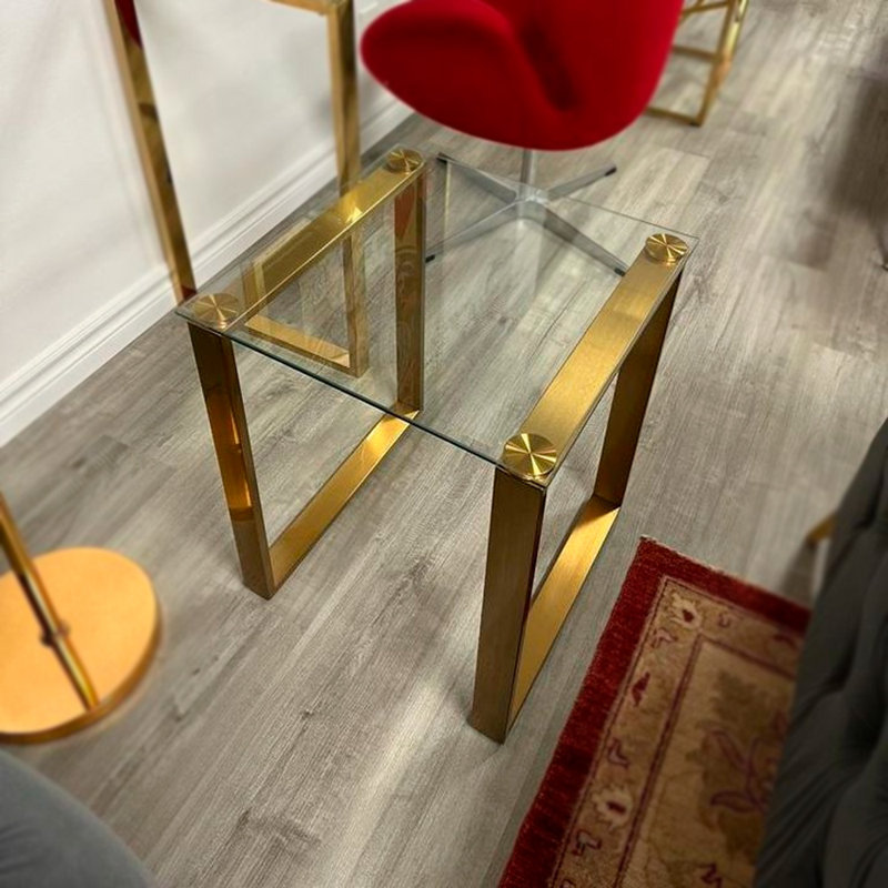 Kyia Glass Top End Table, Gold