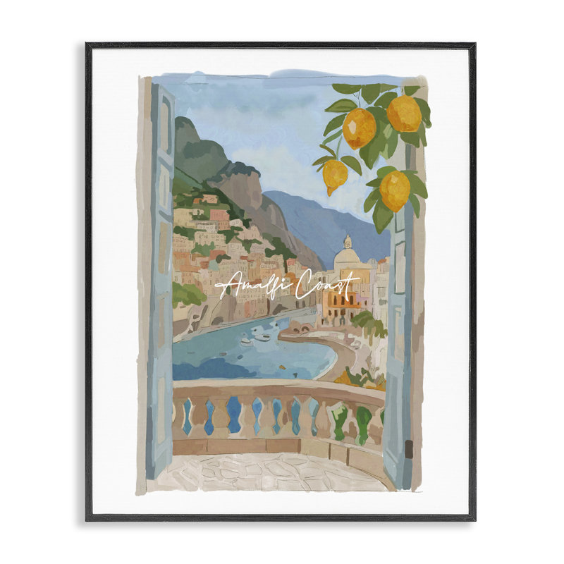 «Amalfi Coast Architecture», estampe numérique, design par Amelia Noyes, H 14 po x l 11 po, Giclée encadrée noir minuit