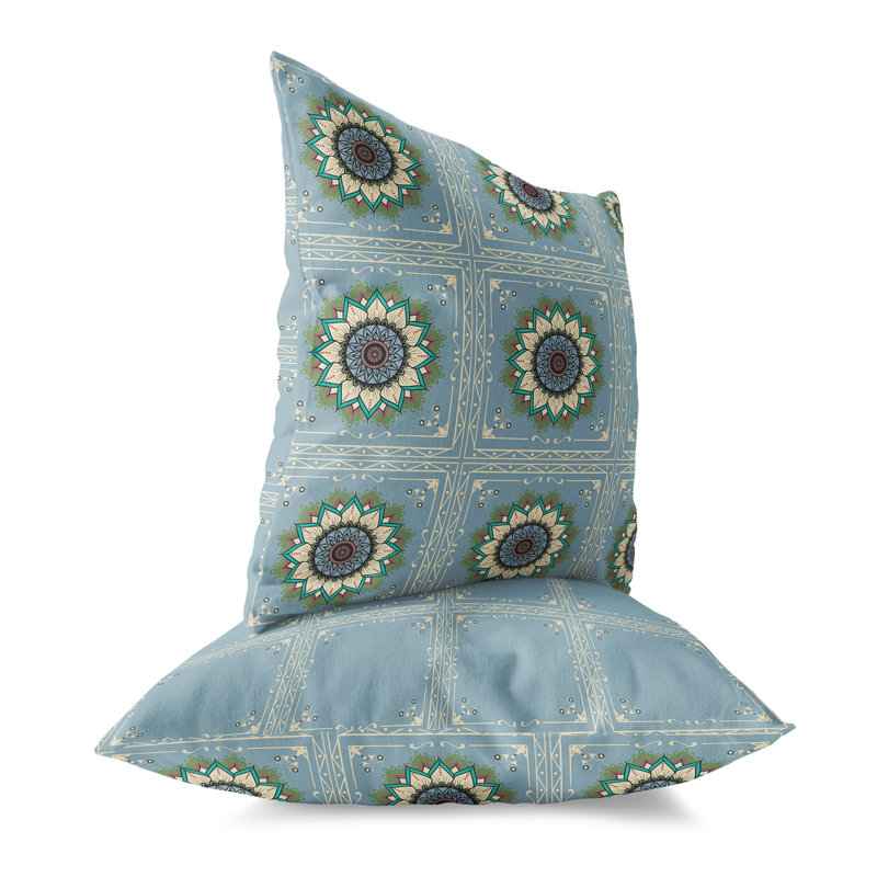 Housse et insert de coussin carré en polyester Fetullah, Bleu / rose, 16 po x 16 po