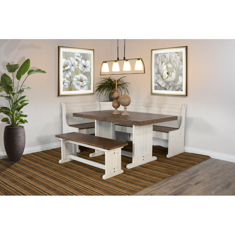 Villepinte 4 - Piece Solid Wood Breakfast Nook Dining Set, Marble White/Buckskin