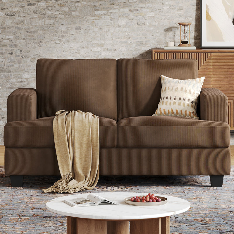 63" 2-Seater Upholstered Square Arm Sofa, Brown Corduroy