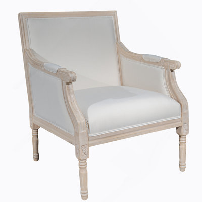 French Accent Chair Traditional Wood Frame Linen Upholstery Distressed Finish Home Decor, Singel